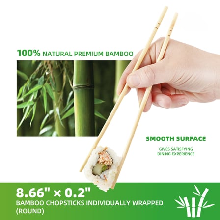 8.6" x 0.2" Paper Wrapped Round Bamboo Twin Chopsticks - (1600/Case)