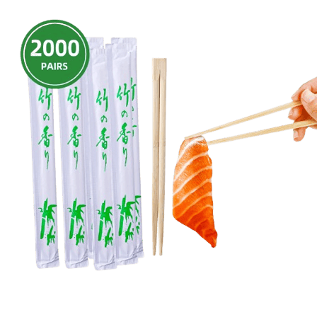 9.1" Paper Wrapped Round Bamboo Twin Chopsticks - (2000/Case)