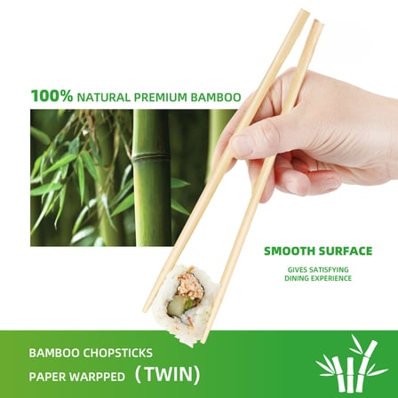 9.1" Paper Wrapped Round Bamboo Twin Chopsticks - (2000/Case)