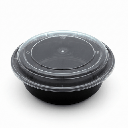 24 oz 2-Compartment Black Microwavable PP Plastic Rectangular Food Container with Clear Lid - (150/Case) - Image 1 of 1