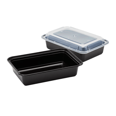 24 oz Black Rectangular Microwaveable Container with Clear Lid
