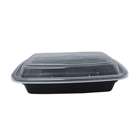 24 oz Black Rectangular Microwaveable Container with Clear Lid
