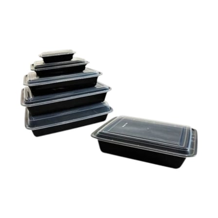 Multiple sizes of rectangular meal prep containers with clear lids..jpg
