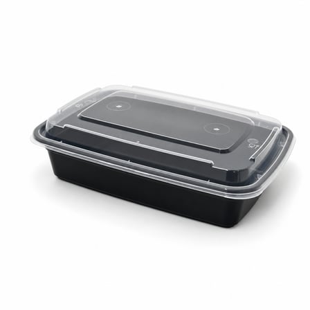 24 oz Black Microwavable Rectangular PP Plastic Food Container with Clear Lid - (150/Case) - Image 1 of 1