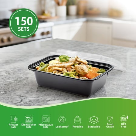 Specifications of 24 Ounces Black Rectangular Microwavable Plastic Food Container with Lid.jpg