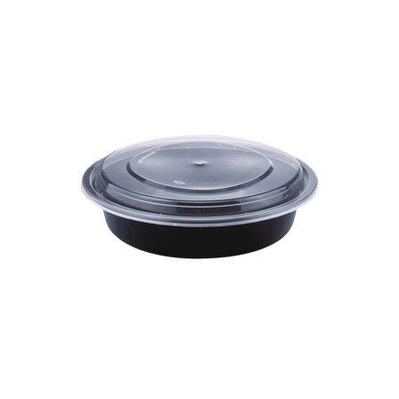 24 oz Black 7 Round Microwavable Heavy Weight Container with Clear Lid.png