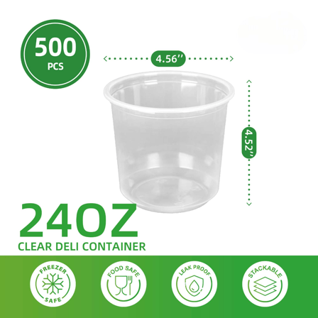 24 oz. Clear Plastic Round Deli Containers - (500/Case)
