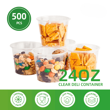 24 oz. Clear Plastic Round Deli Containers - (500/Case)