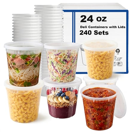 24 oz Clear PP Plastic Round Deli Container with Airtight Lid - (240/Case) - Thumbnail 2