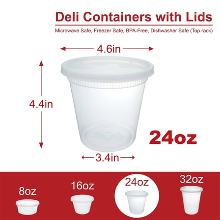 24 oz Clear Round PP Plastic Deli Container with Lid for Meal Prep & Food Storage - (240/Case) - Thumbnail 3