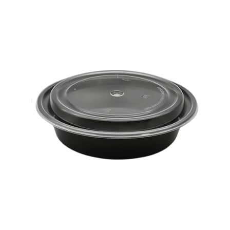 24 oz. Black Round Microwavable Heavy Weight Plastic Food Container with Lid.jpg