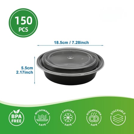 24 oz Black Round Microwavable Heavy Weight Container with Lid Showing Dimensions.jpg