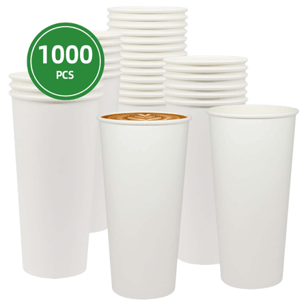 24 oz. White Poly Paper Hot Cups - (1000/Case)
