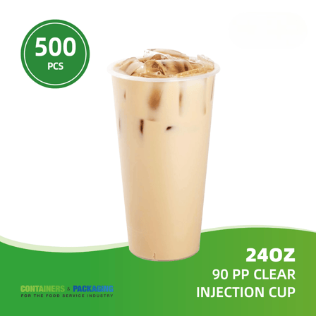 24 oz. Clear PP Plastic Injection Cold Cups 90 mm - (500/Case)