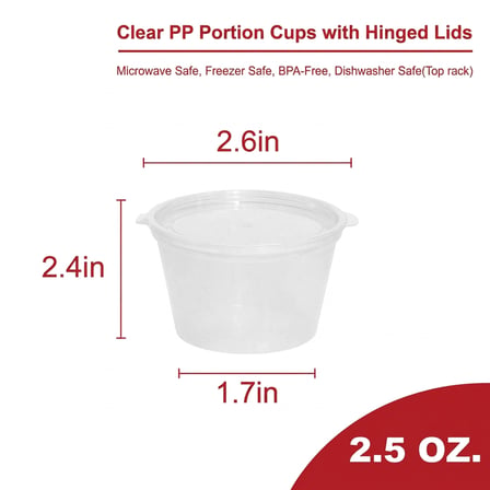2.5 oz Clear PP Plastic Portion Cup with Hinged Lid - (1000/Case) - Thumbnail 2