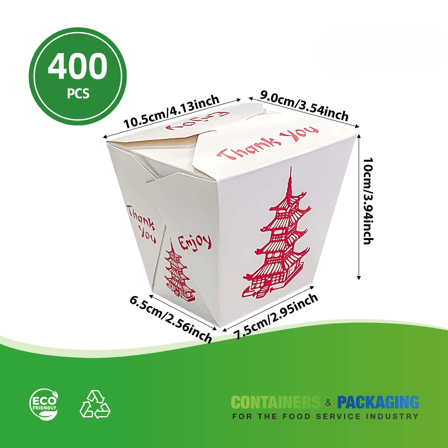 26 oz. Pagoda Print White Chinese Microwavable Paper Take Out Containers - (400/Case)