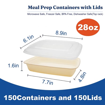 28 oz Beige Microwavable Rectangular PP Plastic Food Container with Clear Lid - (150/Case) - Thumbnail 2