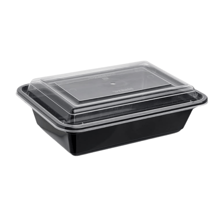 28 oz Black Rectangular Microwaveable Container with Clear Lid