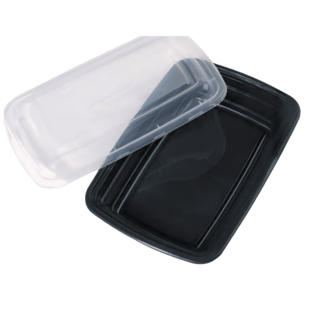 28 oz Black Rectangular Microwaveable Container with Clear Lid