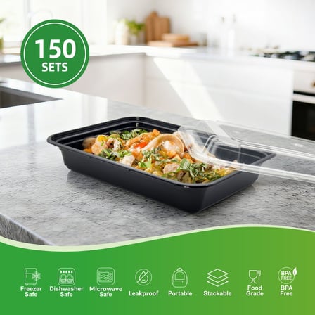 Specifications of 28 Ounces Black Rectangular Microwavable Plastic Food Container with Lid.jpg