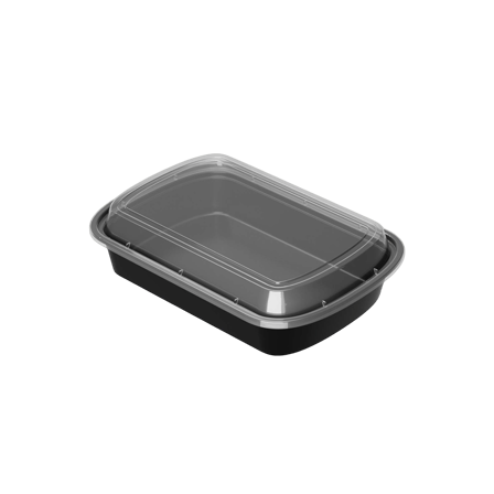28 oz. Black Rectangular Microwavable Heavy Weight Plastic Food Containers with Lids - (150/Case)