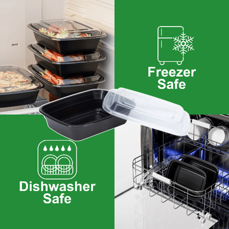 28 oz. Black Rectangular Microwavable Heavy Weight Plastic Food Containers with Lids - (150/Case)