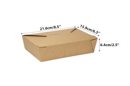 #3 Kraft Microwavable Folded Paper Take-Out Containers 8.5" x 6.3" x 2.5" - (200/Case)