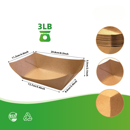 3 lb. Natural Eco Kraft Food Trays Grease & Water Resistant - (500/Case)