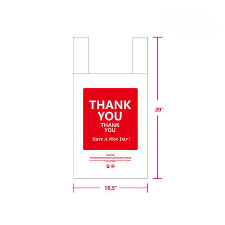 #3 White Plastic T-Shirt Bag 15 Mic "Thank You" Print 10.5"× 6"× 20" - (1000/Case)