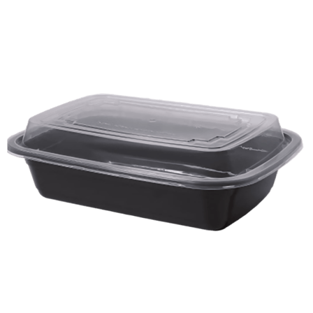 32 oz Black Rectangular Microwaveable Container with Clear Lid