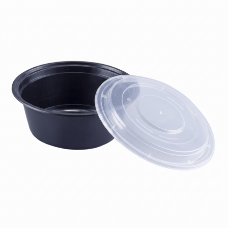 32 oz Black Microwavable Round PP Plastic Food Container with Clear Lid - (150/Case) - Image 1 of 1