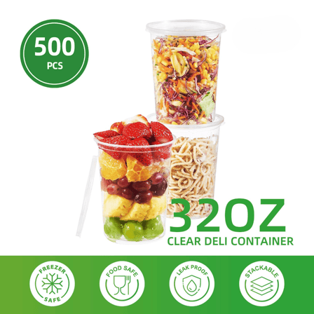 32 oz Clear Plastic Round Deli Container - (500/Case)