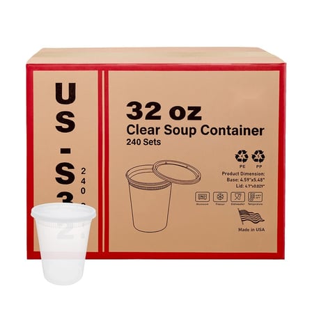 32 oz Clear Round PP Plastic Deli Container with Lid for Meal Prep & Food Storage - (240/Case) - Thumbnail 2