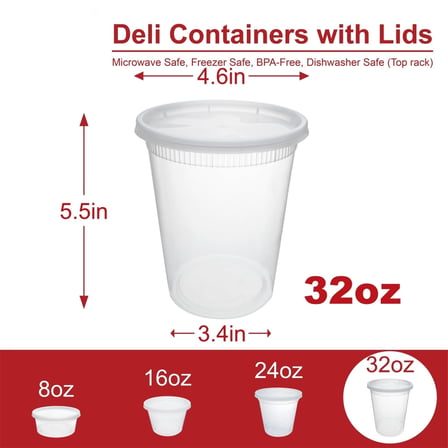 32 oz Clear Round PP Plastic Deli Container with Lid for Meal Prep & Food Storage - (240/Case) - Thumbnail 3