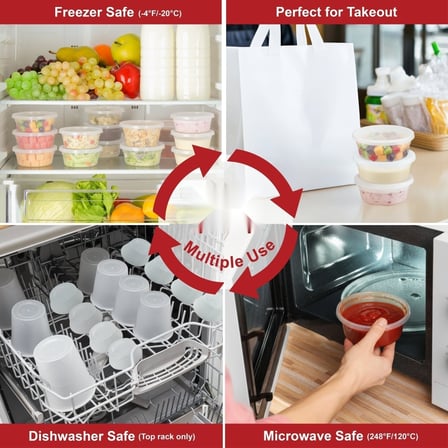 32 oz Clear Round PP Plastic Deli Container with Lid for Meal Prep & Food Storage - (240/Case) - Thumbnail 4