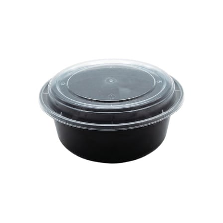 32 Ounces Heavy Duty Black Microwavable Round PP Plastic Food Container with Clear Lid.jpg