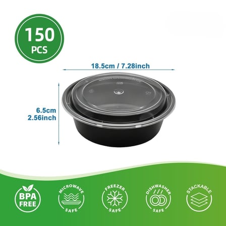 32 oz Black Round Microwavable Heavy Weight Container with Lid Showing Dimensions.jpg