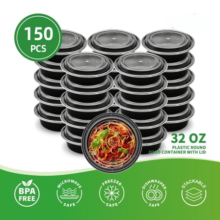 Case of 32 oz Black Round Microwavable Heavy Weight Containers with Lids.jpg
