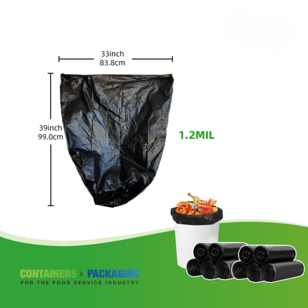 33 Gallon Black Trash Bags, 1.2 Mil, 33" × 39"- (100/Case)