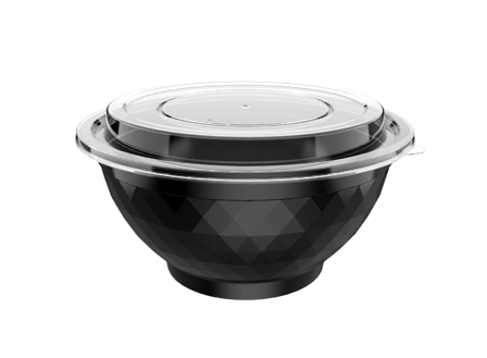 36 oz. Black Round Microwavable Heavy Weight Plastic Bowls with Lids - (150/Case)