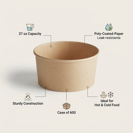 37 oz Kraft Paper Bowl - (600/Case) product image