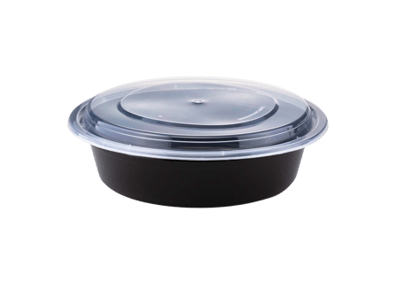 37 oz. Black Round Microwavable Heavy Weight Plastic Food Containers with Lids - (150/Case)