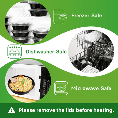 37 oz. Black Round Microwavable Heavy Weight Plastic Food Containers with Lids - (150/Case)