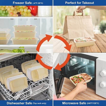38 oz Beige Microwavable Rectangular PP Plastic Food Container with Clear Lid - (150/Case) - Thumbnail 3
