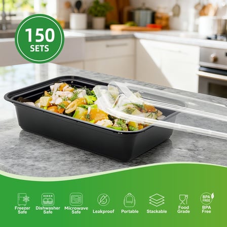 Specifications of 38 Ounces Black Rectangular Microwavable Plastic Food Container with Lid.jpg
