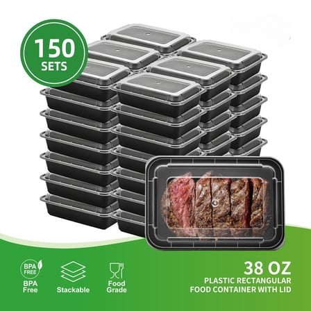 Case of 38 Ounces Black Rectangular Microwavable Plastic Food Containers with Lids.jpg