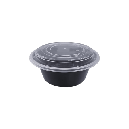 38 oz. Black round microwavable plastic food containers with lid.png