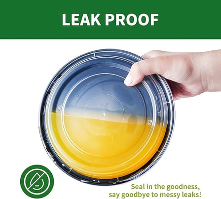 Leak proof 38 oz. black round microwavable plastic food container with lid.jpg