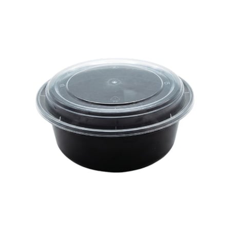 38 Ounces Heavy Duty Black Microwavable Round PP Plastic Food Container with Clear Lid.jpg