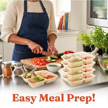 39 oz Beige Microwavable Rectangular PP Plastic Food Container with Clear Lid, 3-Compartment - (150/Case) - Thumbnail 4